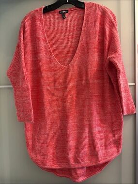 Express Coral Pink Marled V-Neck Oversized Sweater